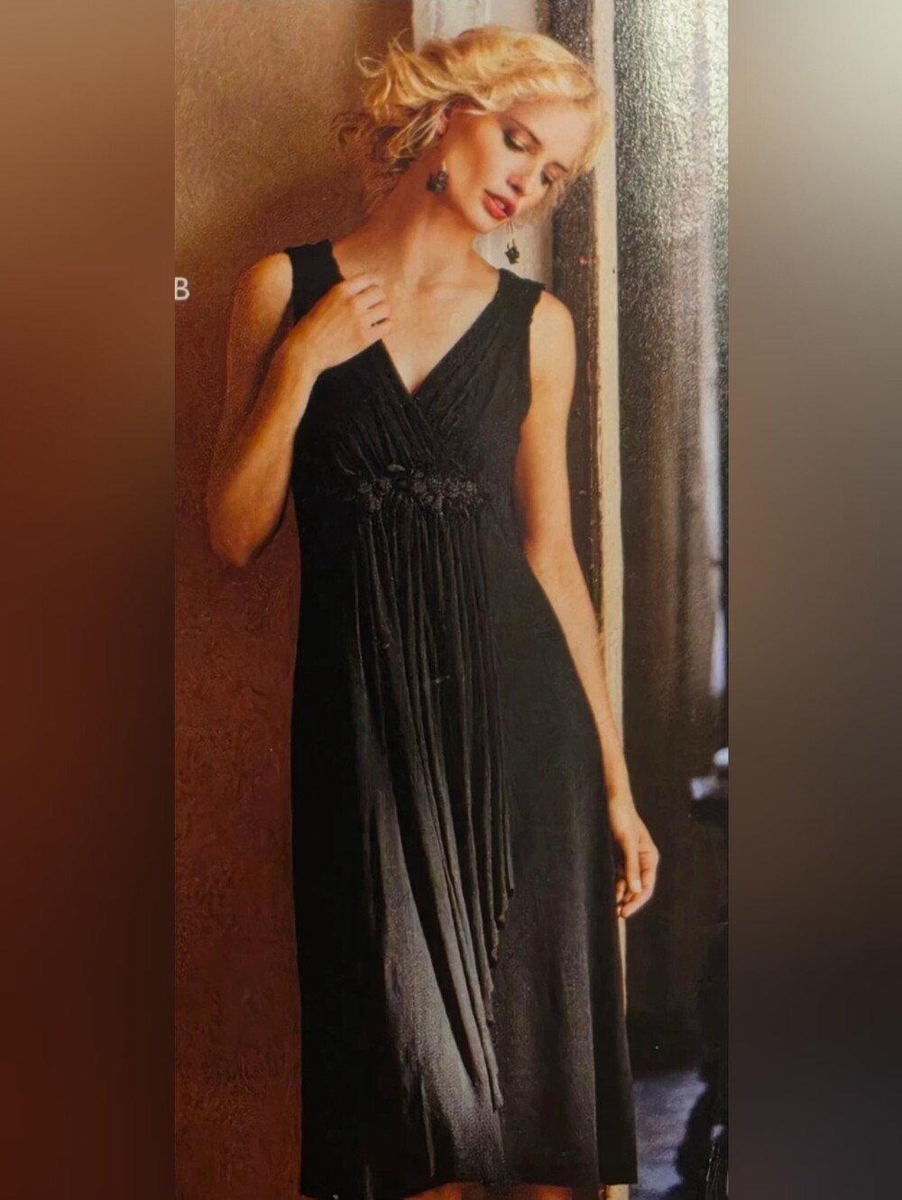 Peruvian Connection Lucca jersey Dress black M L v-neck sleeveless flowers $118